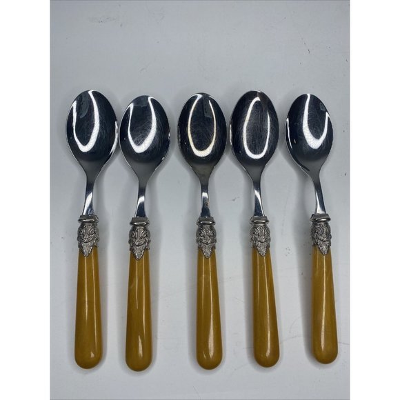 Inox EME Italy Flatware NAPOLEON 18/10 Stainless 5 Spoons Set Pearl Honey 7 1/2" - Picture 1 of 8